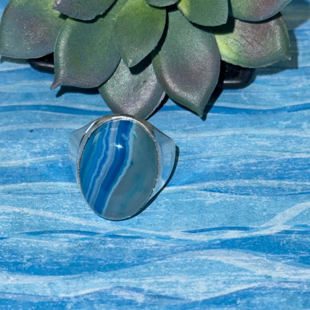 Silver Blue Botswana Agate Ring - image 1